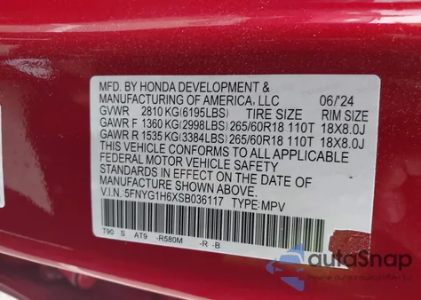 2025 Honda Pilot Trailsport from USA, damaged, VIN 5FNYG1H6XSB036117